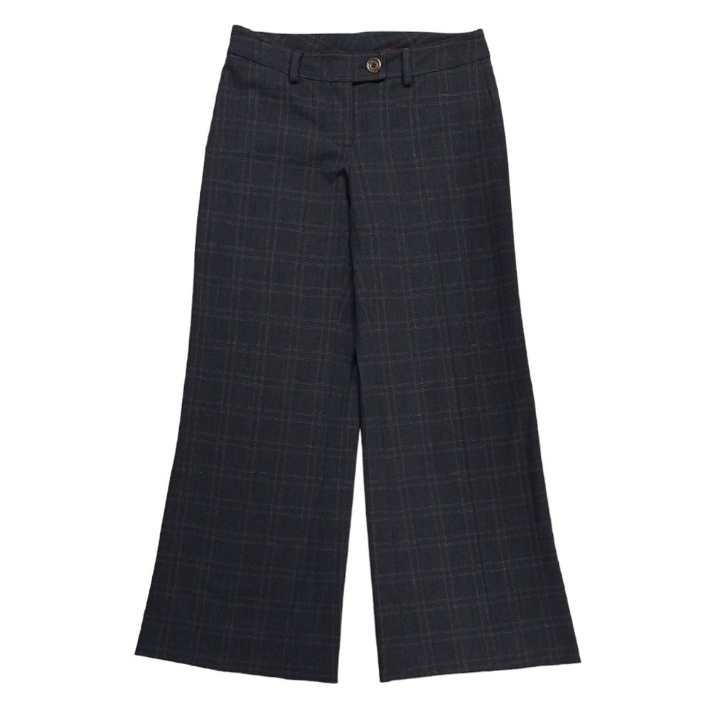 Cabi 248 Lauren Gray Plaid Mid Rise Wide Leg Crop Trousers Career Office Preppy